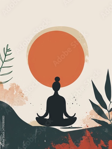 Woman Backlit in Yoga Pose in calm sunrise Zen. International Yoga Day.