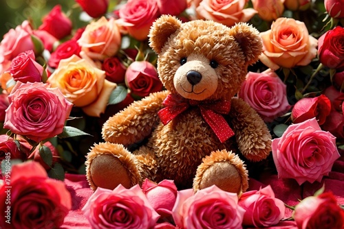 Teddy bear with roses, romantic valentines gift concept © Kheng Guan Toh