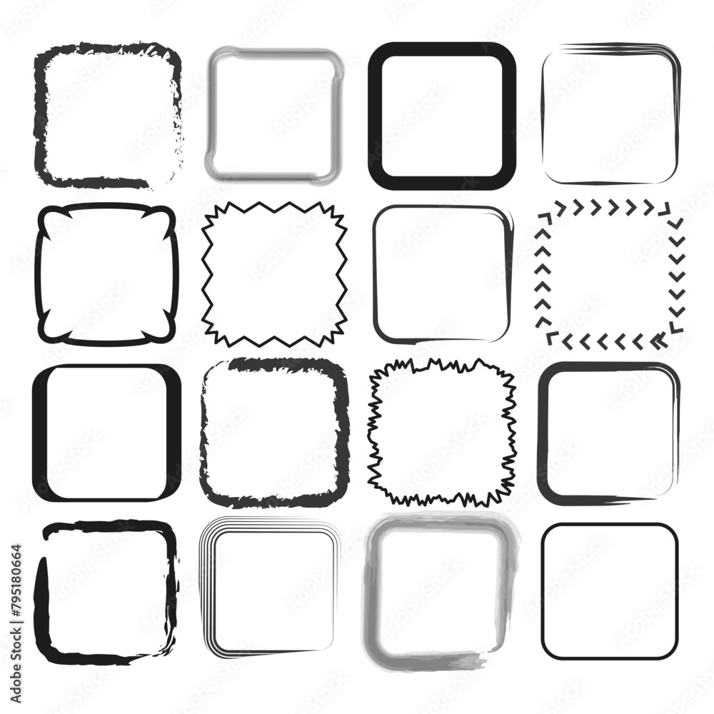 Assorted square frames collection. Various border designs. Set of decorative elements. Vector illustration. EPS 10. Assorted square frames collection. Various border designs. Set of decorative elements. Vector illustration. EPS 10.