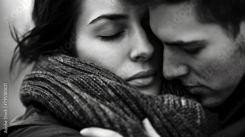 Couple in a close embrace, capturing a moment of deep emotional connection and comfort.