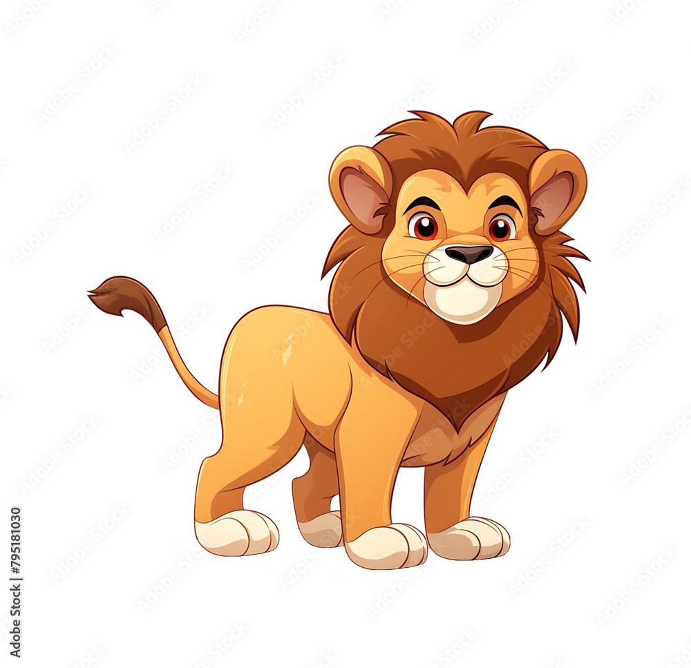 Majestic cartoon lion with a full mane standing proudly, illustrated in a friendly style. Generative AI Majestic cartoon lion with a full mane standing proudly, illustrated in a friendly style. Generative AI