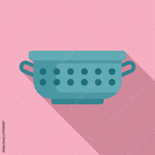 Drain object icon flat vector. Cooking colander. Handle dish tool