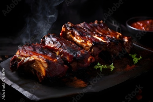 bbq smoked ribs with dark background