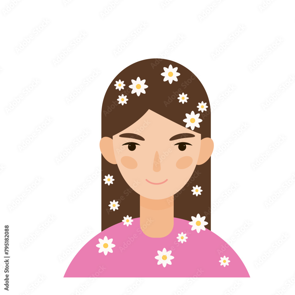 Happy Girl Kid Character Avatar. Positive Smiling Funny Girl Face Portrait. Happy Birthday Party Decoration Design Element. Flat Simple Joyful Cheerful Child Portrait Happy Girl Kid Character Avatar. Positive Smiling Funny Girl Face Portrait. Happy Birthday Party Decoration Design Element. Flat Simple Joyful Cheerful Child Portrait