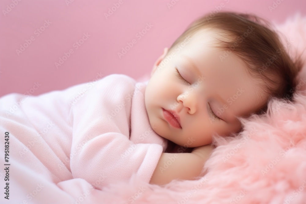 Newborn baby girl sleep on pink blanket newborn sleeping portrait Newborn baby girl sleep on pink blanket newborn sleeping portrait