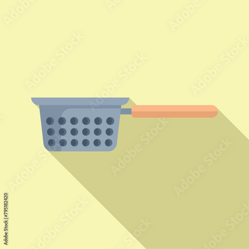 Handle element colander icon flat vector. Drain metal dish. Kit scoop