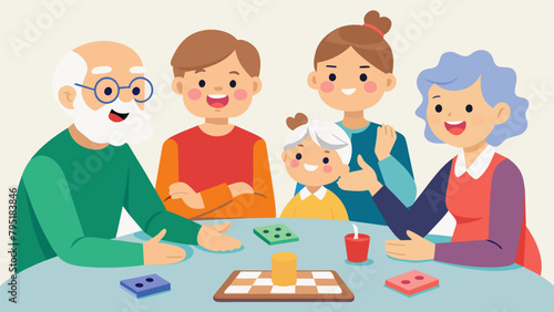 A group of grandparents and grandchildren sit together laughter filling the room as they challenge each other in a match of Trivial Pursuit for