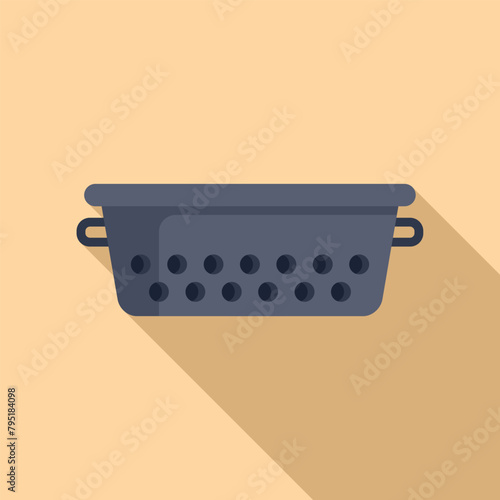Colander kit tool icon flat vector. Cooking element. Water handle drain