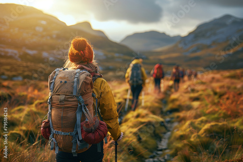 people travelling in the wild, hiking
