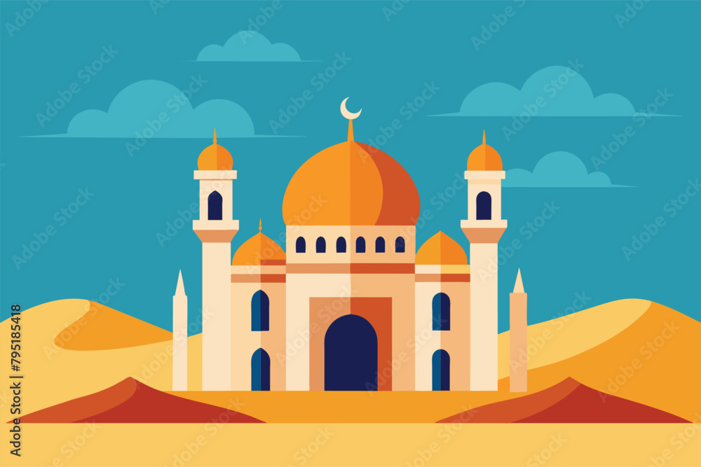Background of Mosque in the Middle of the Desert vector design