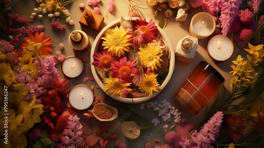 Top view of assorted organic skincare treatment Top view of assorted organic skincare treatment