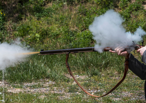 Shooting with a rifle outdoor