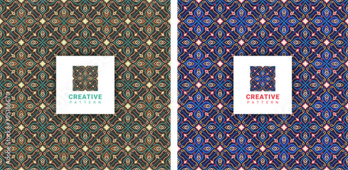 luxury two colorful embroidery seamless pattern with abstract tiles fabric textile style