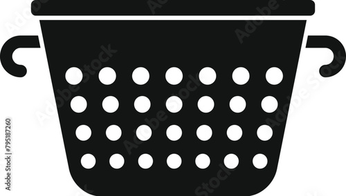 Colander cook drainer icon simple vector. Handle metal tool. Baker kit