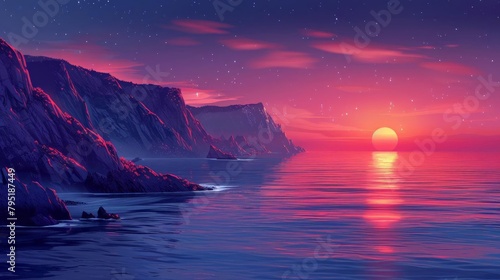 Rugged Coastline Adventure - Exploring the wild, rocky coastline at sunset with purple light photo