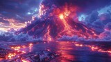 Active Volcano Eruption - A dramatic eruption with lava flow on a remote volcano.