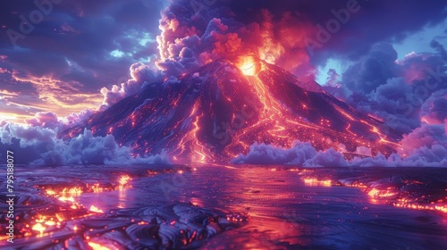 Active Volcano Eruption - A dramatic eruption with lava flow on a remote volcano.