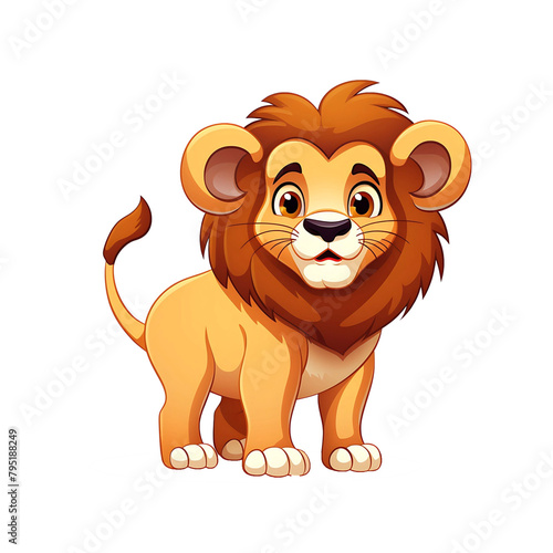 Majestic cartoon lion with a full mane standing proudly  illustrated in a friendly style. Generative AI