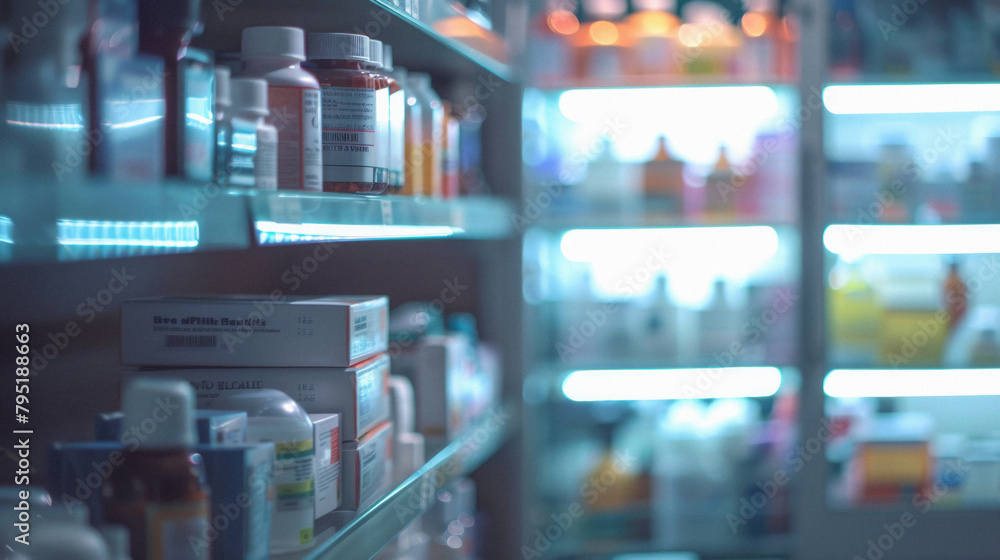 A medicine cabinet with many bottles and boxes of medicine A medicine cabinet with many bottles and boxes of medicine
