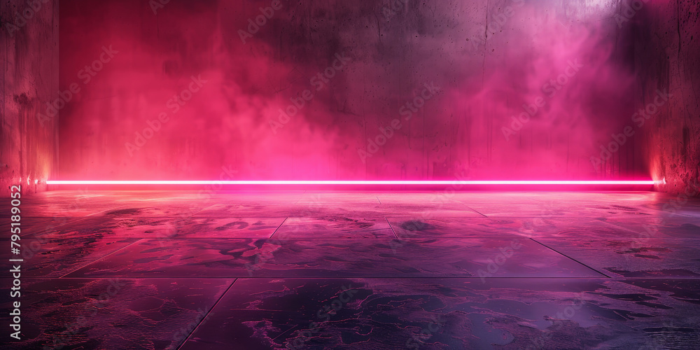 empty  room with pink neon lights wall background, abstract and futuristic design, technology, science fiction, pink Podium light tech technology background portal circle cyberpunk effect digital.