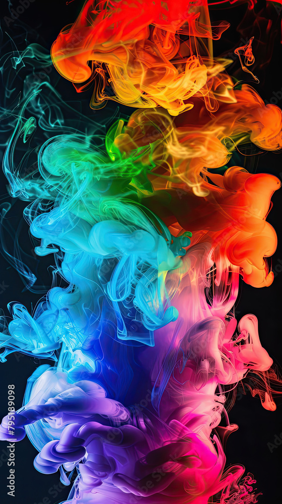 Colorful smoke, black background, colorful ink painting style, mobile wallpaper, high definition wallpaper