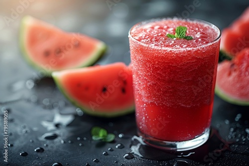 Fresh Watermelon Juice in Glass with Mint 