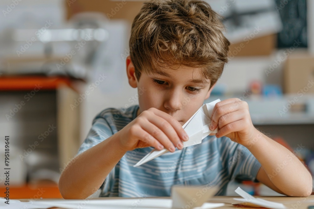 boy making origami paper airplanes boy making origami paper airplanes