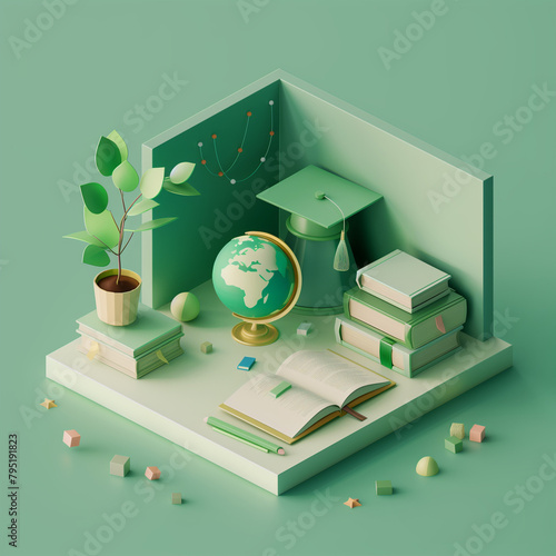 3d isometric render graduation student 