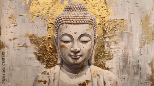 Buddha white and gold beautiful oil painting