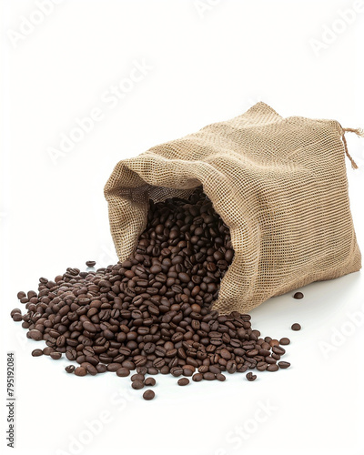 Coffee beans cascading out of a burlap sack