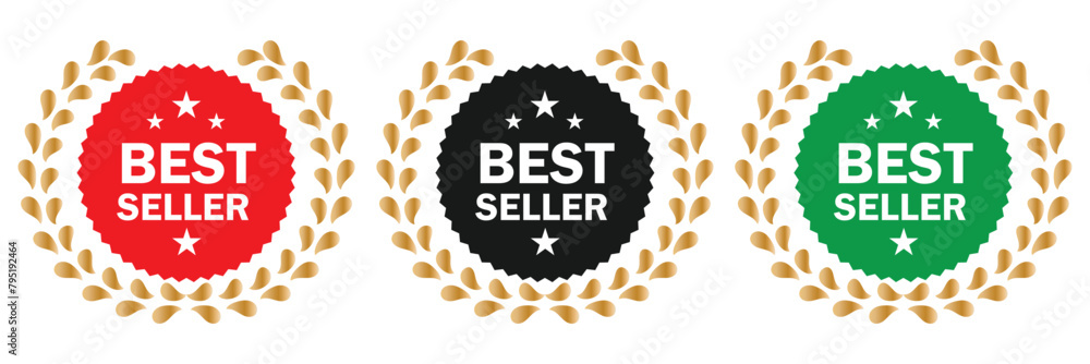 Sticker best seller set isolated premium quality perfect for mark best seller product book cover label. vector. EPS 10