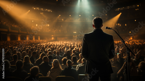 a man with a microphone gives a lecture on self-development and personal growth