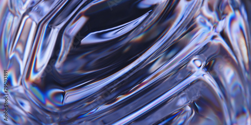 Liquid glass organic pattern with thin film effect. Transparent glossy surface with refraction and dispersion effect. Abstract background. 3d rendering