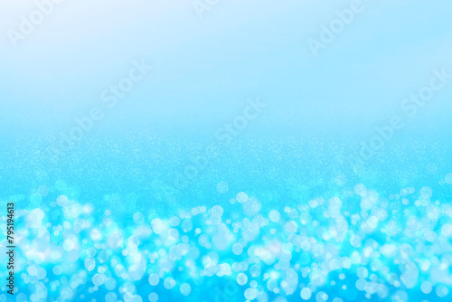 Abstract underwater illustration. Beautiful abstract gradient turquoise blue white lightening bokeh circles background texture from unterwater bubbles. Beautiful blue pastel backdrop.