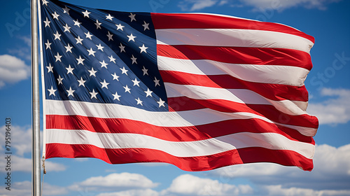 American flag on a blue sky background