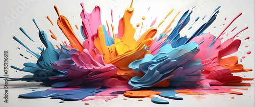 A high-energy image of a multicolor paint splash that appears to freeze motion, showing vivid colors exploding