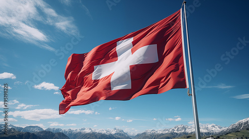 Flag of a Switzerland on a blue sky background