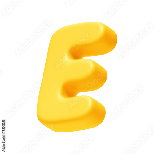 letter E. letter sign yellow color. Realistic 3d design in cartoon style. Isolated on white background. vector illustration
