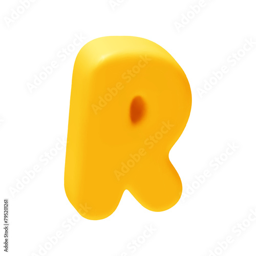 letter R. letter sign yellow color. Realistic 3d design in cartoon style. Isolated on white background. vector illustration