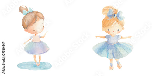 cute kid ballerina watercolor vector illustration