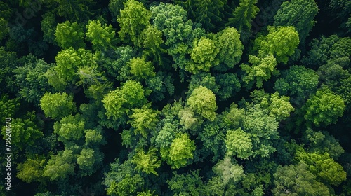 A bird's-eye view of a green forest source of clean, oxygen-rich air. © MINHOO