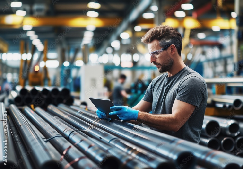 Industry Worker Using Tablet in Warehouse Industry Worker Using Tablet in Warehouse