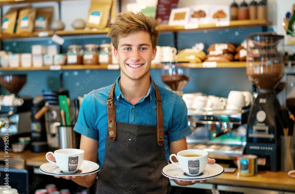 Cheerful Barista Serving Coffee Cheerful Barista Serving Coffee