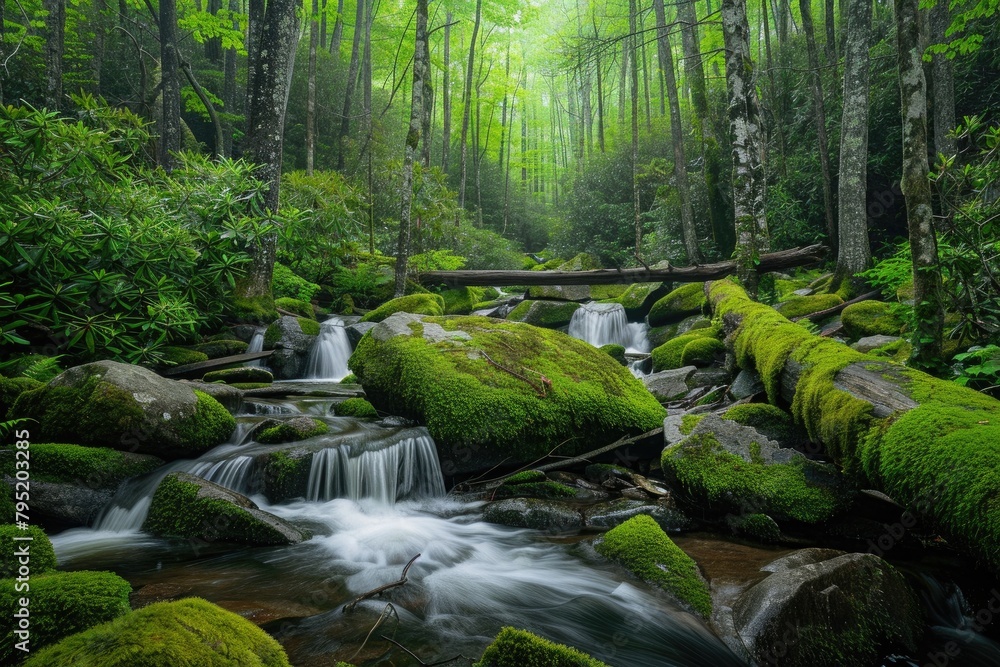 moss covered rocks and logs in woods moss covered rocks and logs in woods