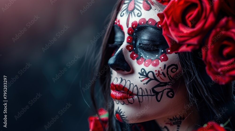 Naklejka premium beauty portrait of mexican woman with flower crown for cinco de mayo celebration