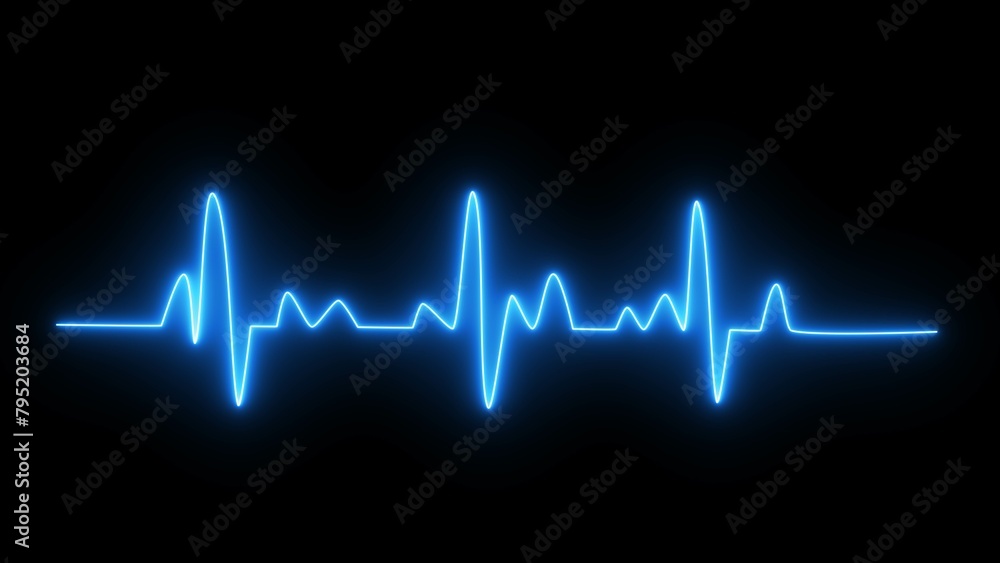 Heartbeat neon line. Blue colorful heartbeat rate and pulse on black screen. Neon heartbeat pulse line icon. Heartbeat neon line. Blue colorful heartbeat rate and pulse on black screen. Neon heartbeat pulse line icon.