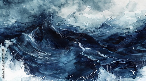 Tempest Tides Abstract Watercolor of Stormy Sea