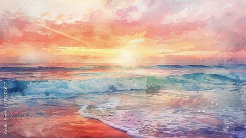 Dawn's Whisper Watercolor of Quiet Beach