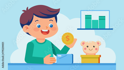 The childs face lights up with wonder as the teller counts and deposits his savings into his brand new First Savings Bank account.