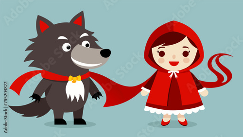 A playful take on classic fairy tale characters with Little Red Riding Hood wearing a hood made of red streamers and the Big Bad Wolf wearing a